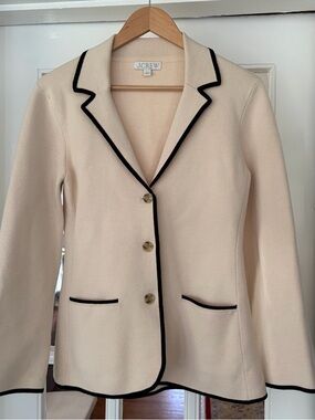 J. Crew Cream Blazer with Black Piping